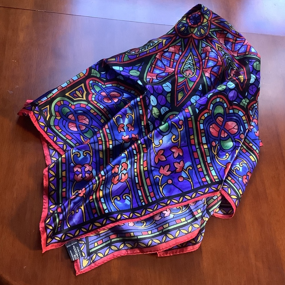 Scarf .Museum of Fine Arts . Boston. Stained Glass Pattern. Silk.